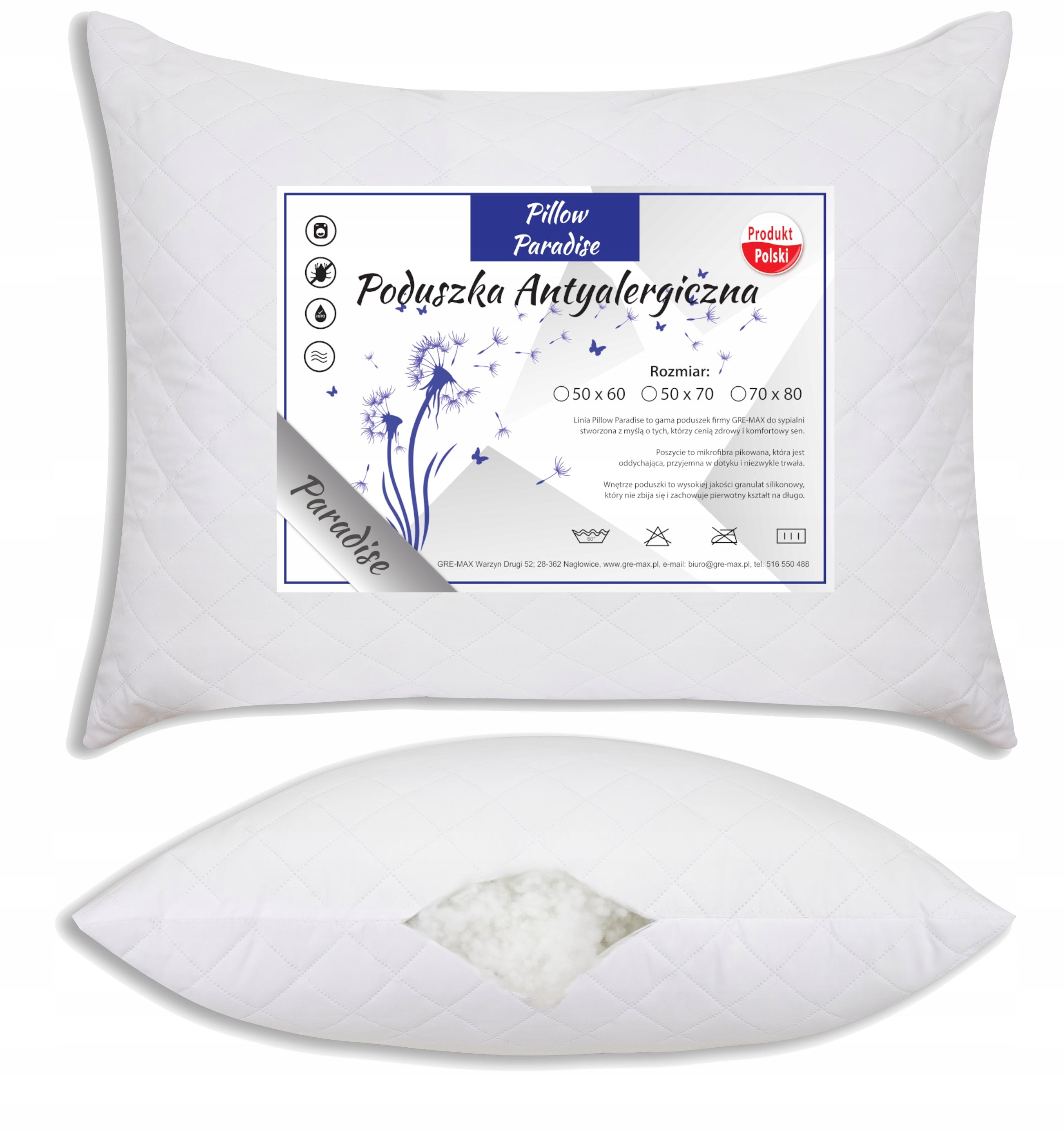 PILLOW 70x80, ANTI-ALLERGIC, THICK, SOFT, COMFORTABLE, WITH A ZIPPER, ADJUSTMENT