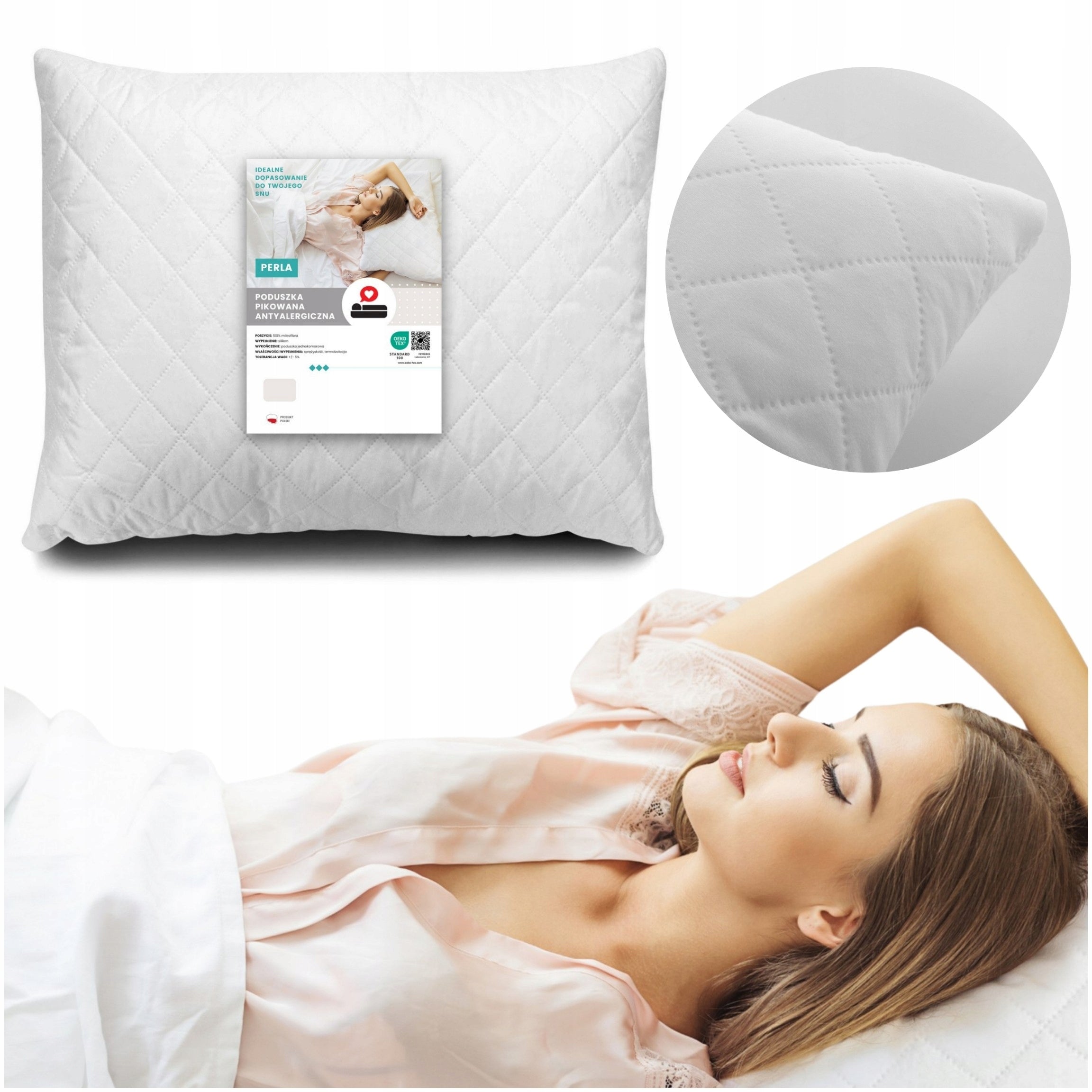 PILLOW 70x80 for sleeping ANTI-ALLERGIC quilted year-round THICK Perla EAN (GTIN) 5904917673799