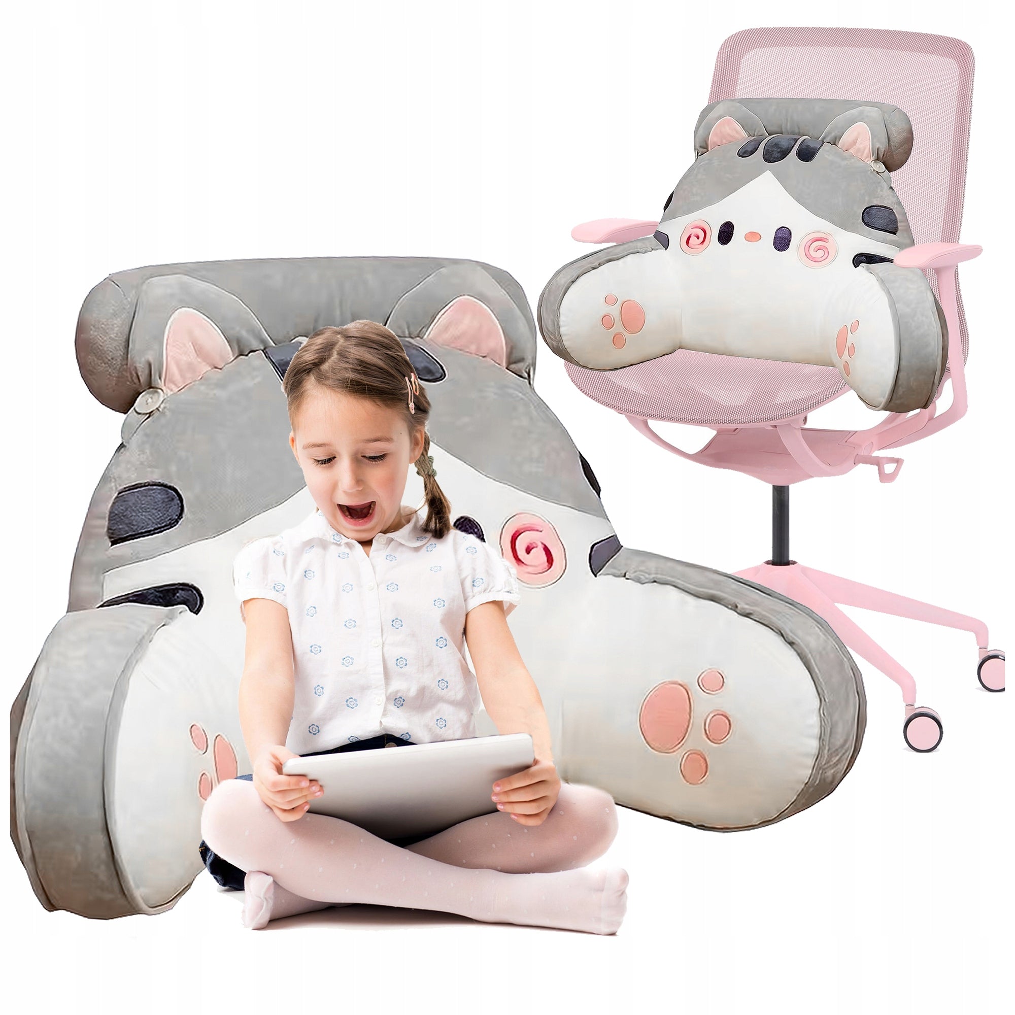PILLOW STUFFED ANIMAL CAT READING ARMRESTS BACK SUPPORT FOR CHILDREN