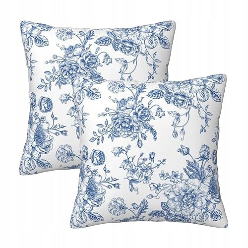 PILLOWCASES BLUE WHITE CHINOISERIE FLORAL DECORATIVE 45X45
