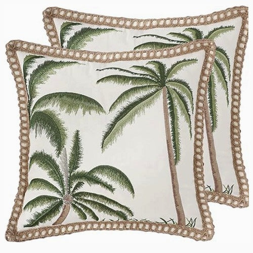 PILLOWCASES COTTON EMBROIDERY TROPICAL PALM TREES 45X45 CM SET OF 2