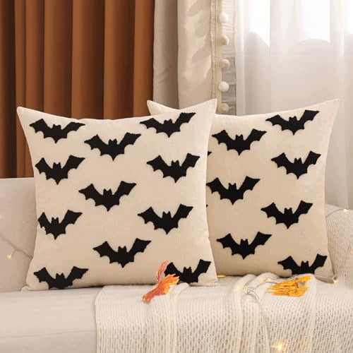 PILLOWCASES HALLOWEEN LINEN EMBROIDERED BAT 50X50 CM SET OF 2 Brand no brand