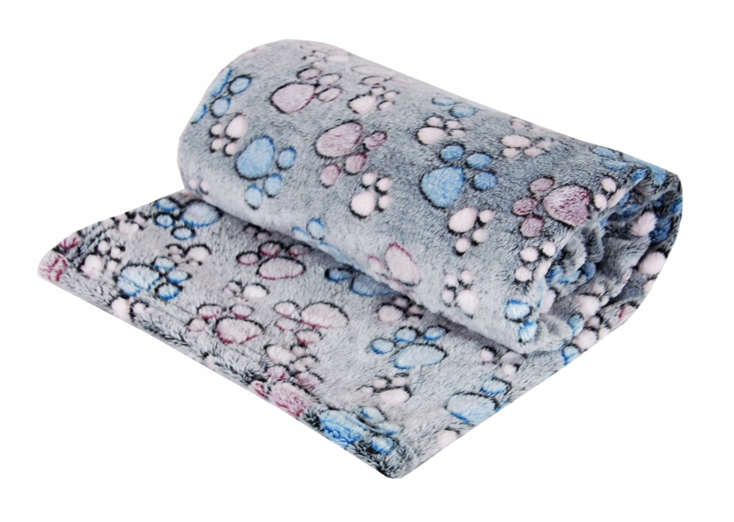 PIMPUS Fluffy Warm Cat Dog Blanket 75x100cm Paws Grey L