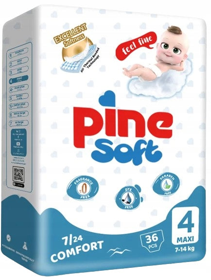 PINE SOFT MAXI diapers for children size 4 (7-14 kg) 36 pieces