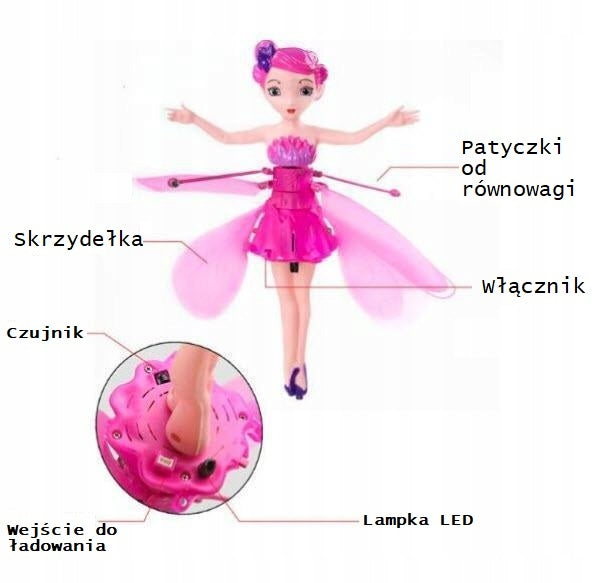 PINK Controlled Flying Lalka Fairy USB LED Light MAGICAL Manufacturer code WRÓŻKA LATAJĄCA RÓŻOWA