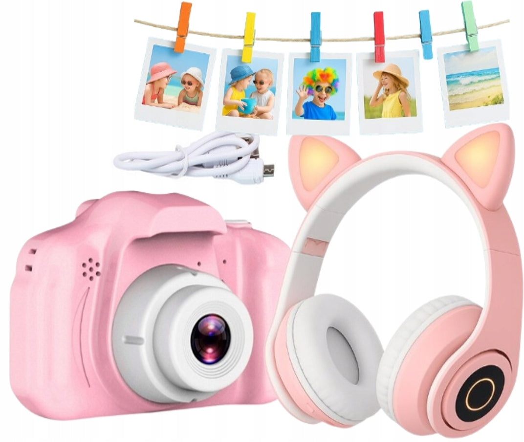 PINK DIGITAL CAMERA + CAT EAR HEADPHONES - DIGITAL CAMERA / CAMERA