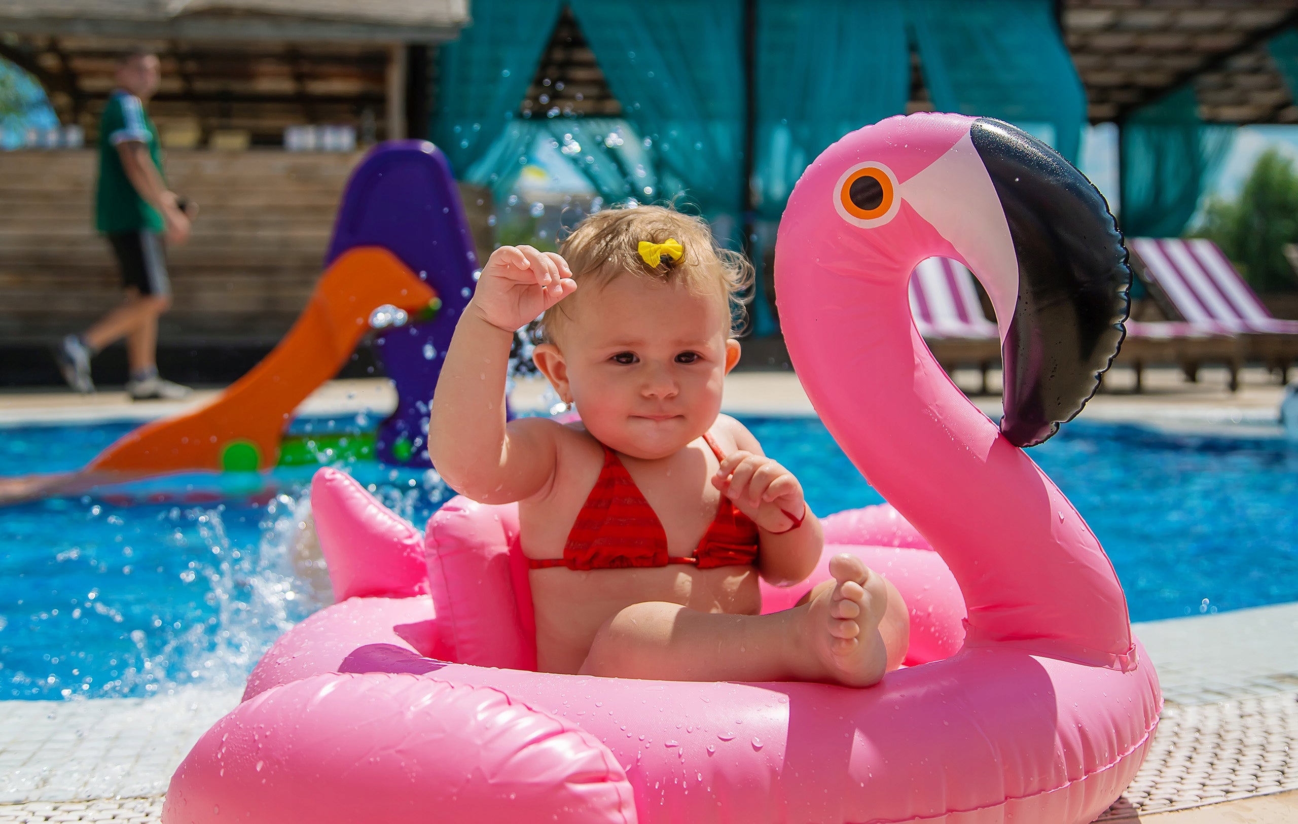 PINK FLAMINGO INFLATABLE SWIMMING WHEEL FOR CHILDREN'S POOL WITH SEAT Model KÓŁKO003