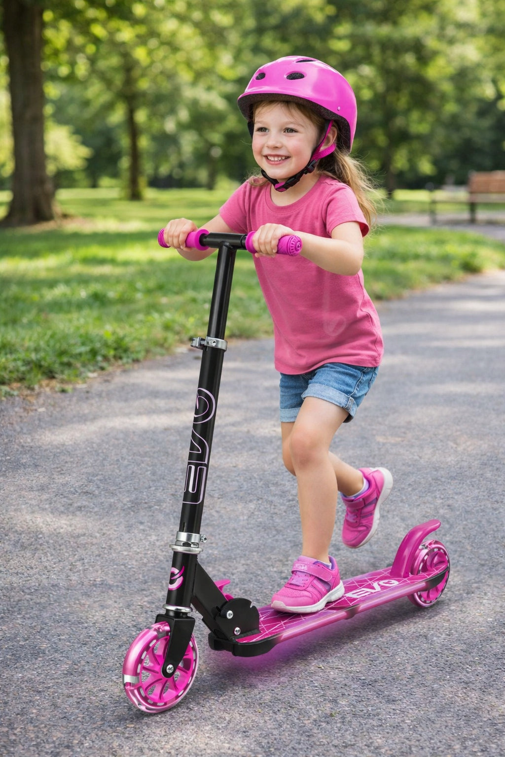 PINK FOLDING SCOOTER FOR CHILDREN GLOWING LED PLATFORM EVO 5+ Packaging status original