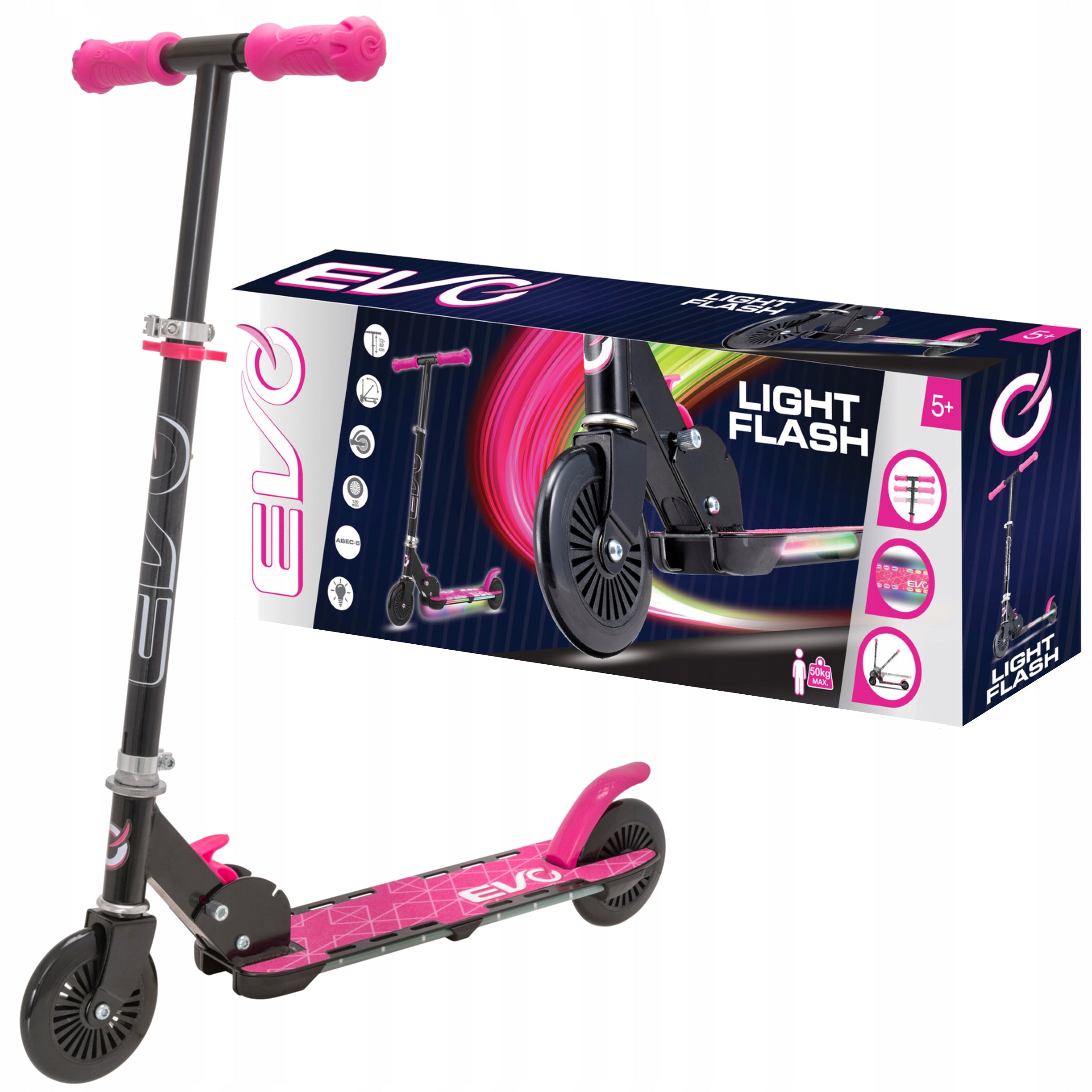 PINK FOLDING SCOOTER FOR CHILDREN GLOWING LED PLATFORM EVO 5+