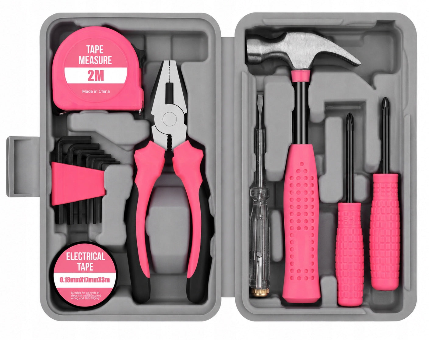 PINK SMALL DIY REPAIR HAND TOOL SET FOR WOMEN 14 PCS KEYS