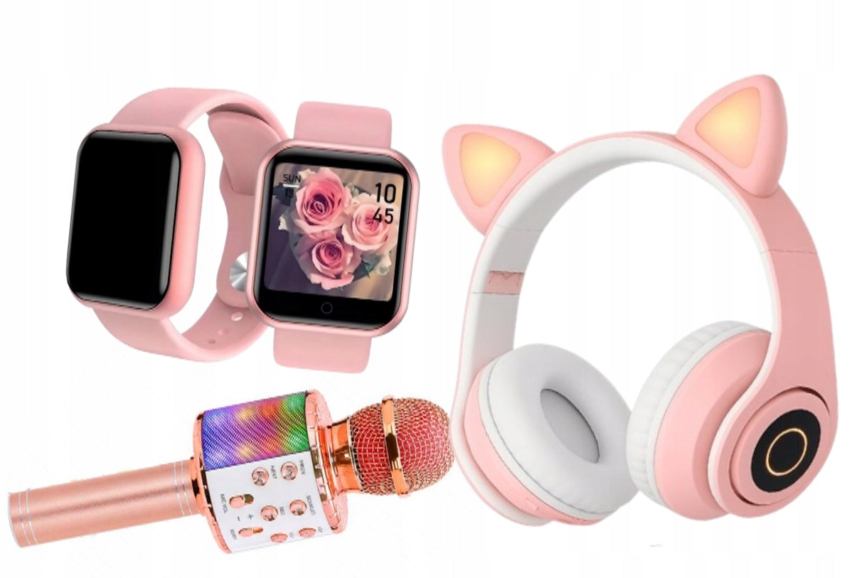 PINK SMARTWATCH INCLUDED 3in1 WITH KARAOKE MICROPHONE + HEADPHONES
