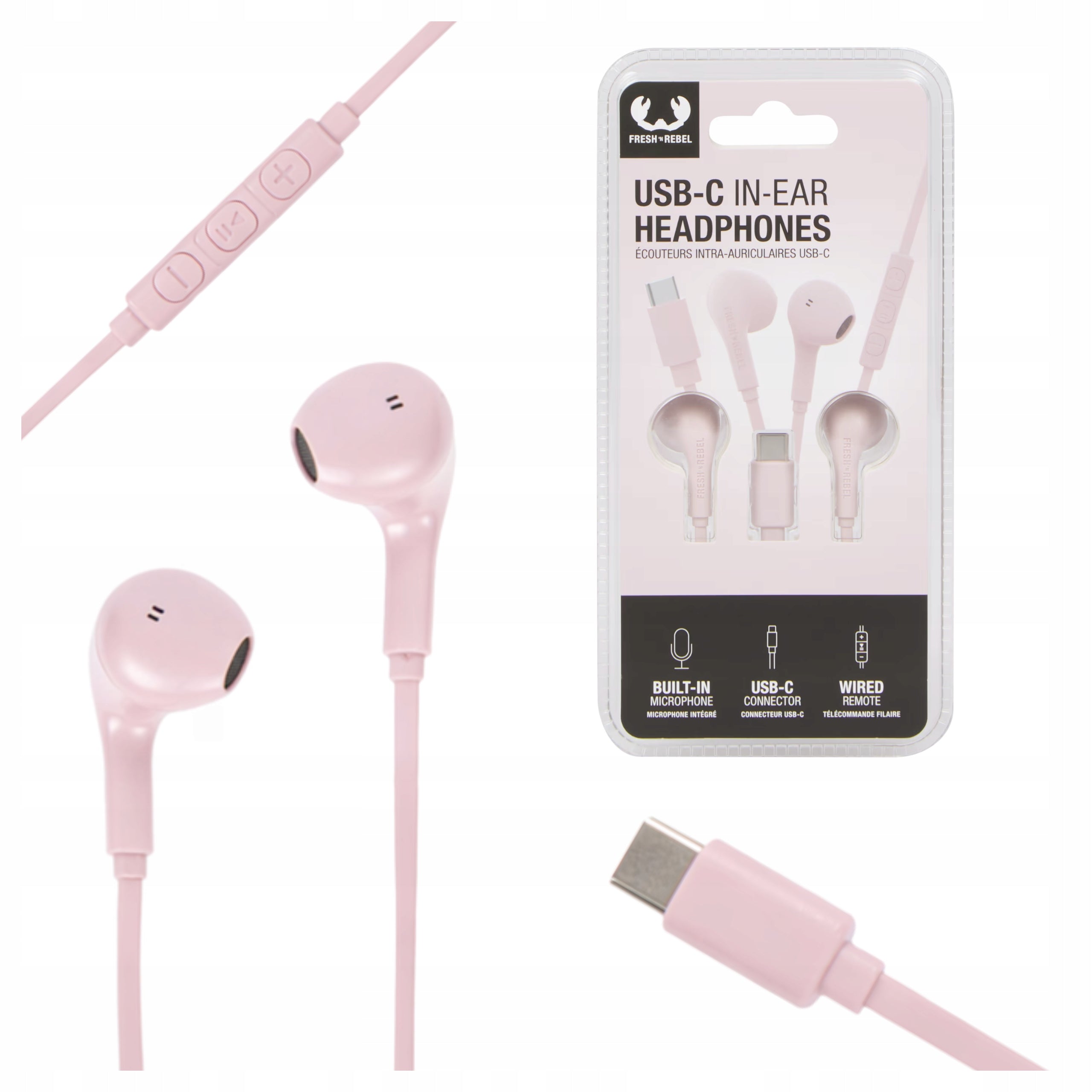 PINK WIRED EARBUDS WITH MICROPHONE FOR USB-C CABLE FOR PHONE