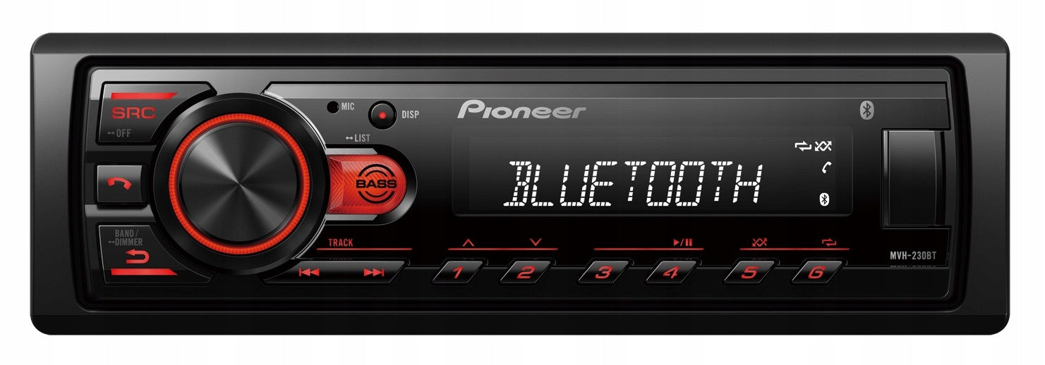PIONEER MVH-230BT car radio, 1-DIN, Bluetooth, USB, MP3, AUX, FLAC Packaging status original