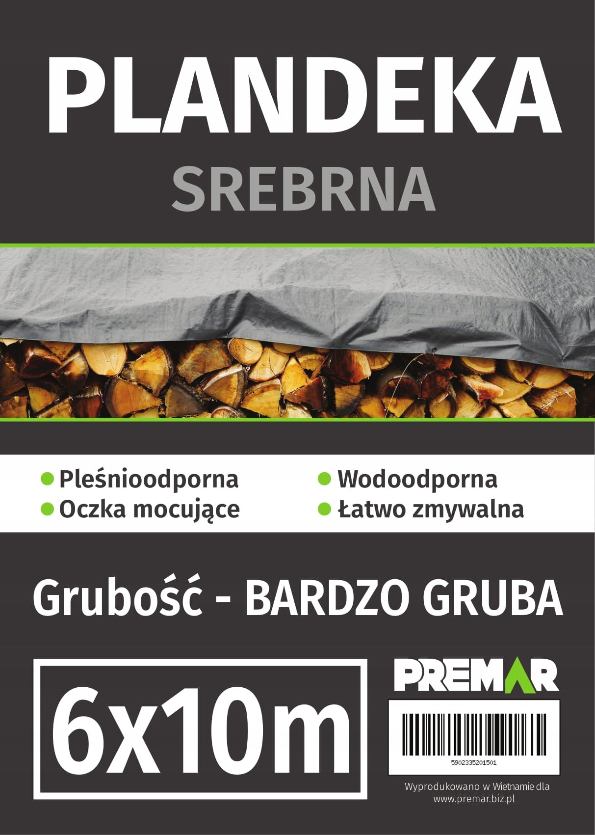 Tentas - uždangalas 6x10m. 120 g/m2 pilkas