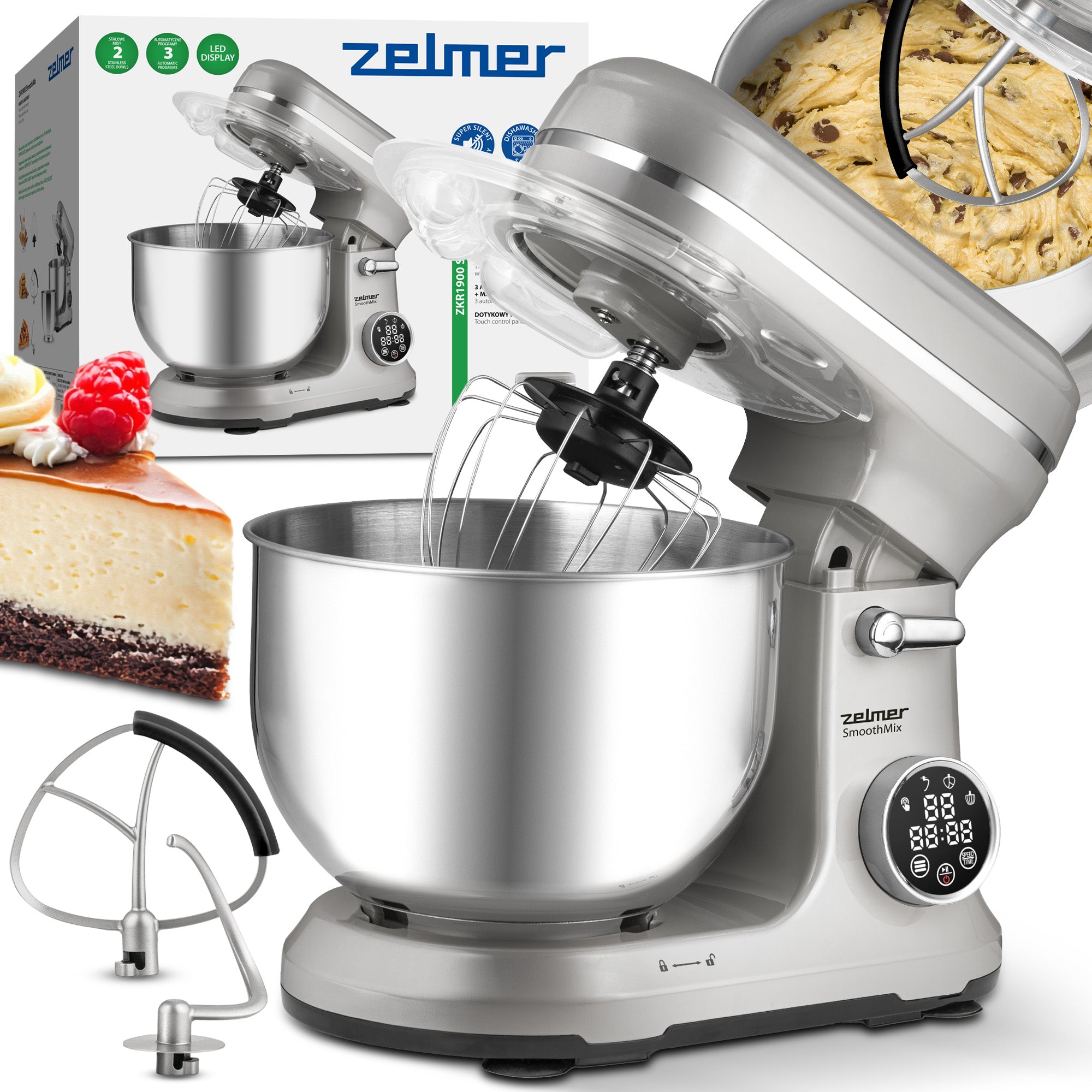 PLANETARY FOOD PROCESSOR ZELMER SUPER SILENT MIXER 2 BOWLS ACCESSORIES 800W