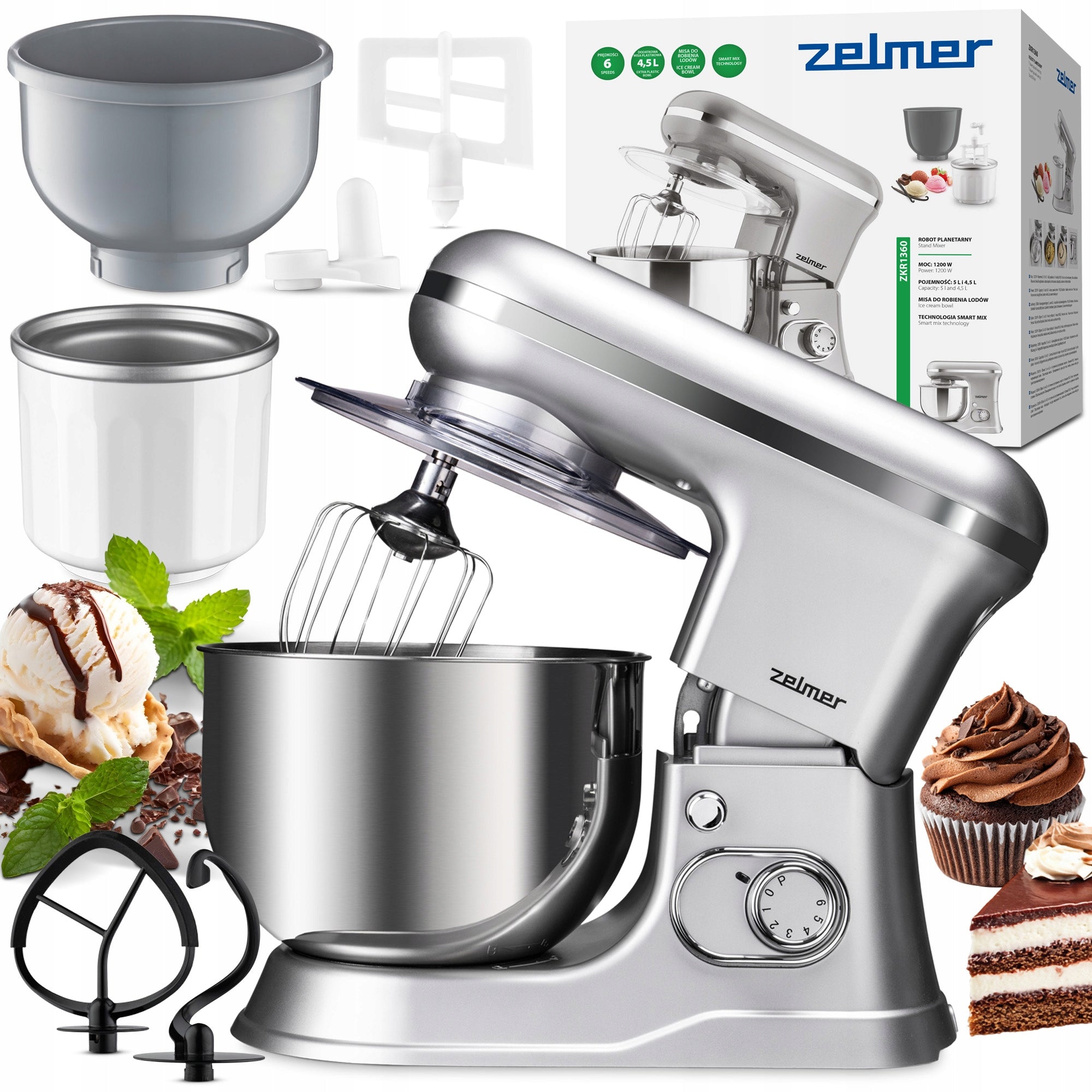 PLANETARY ROBOT ZELMER MULTIFUNCTIONAL 3 TIPS ICE CREAM BOWL 1200W STRONG