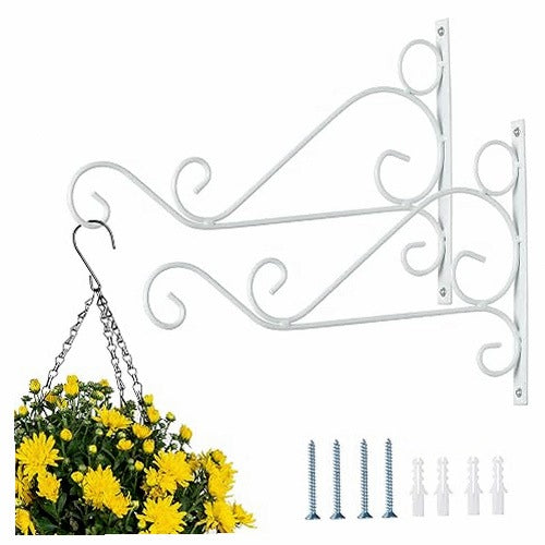 PLANT HANGING BRACKETS WHITE METAL 30 CM SET OF 2