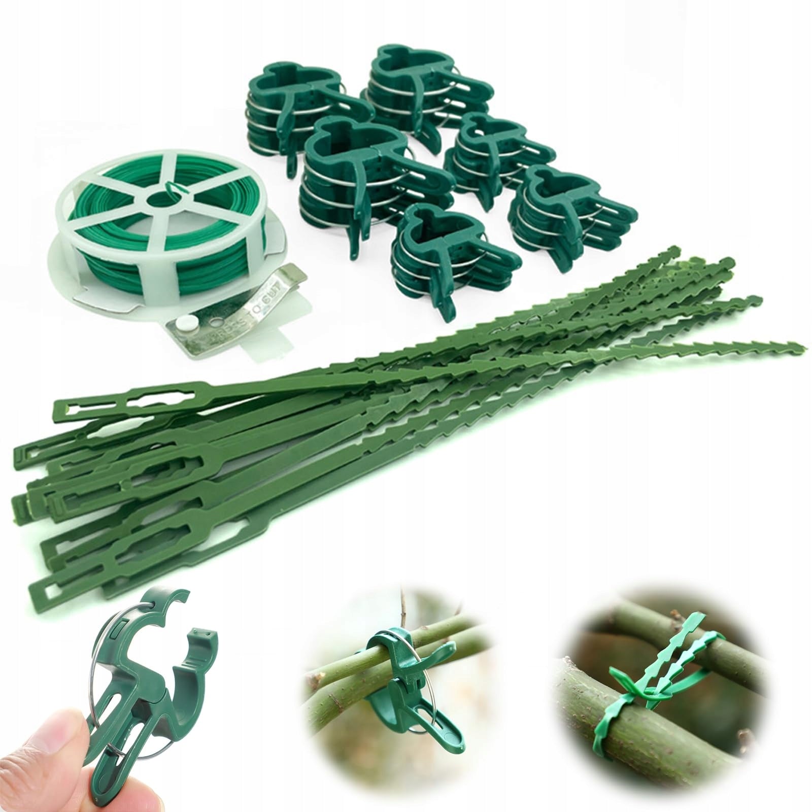 PLANT LIGATION KIT, BAND CLIPS FOR FIXING GARDEN WIRE Color green