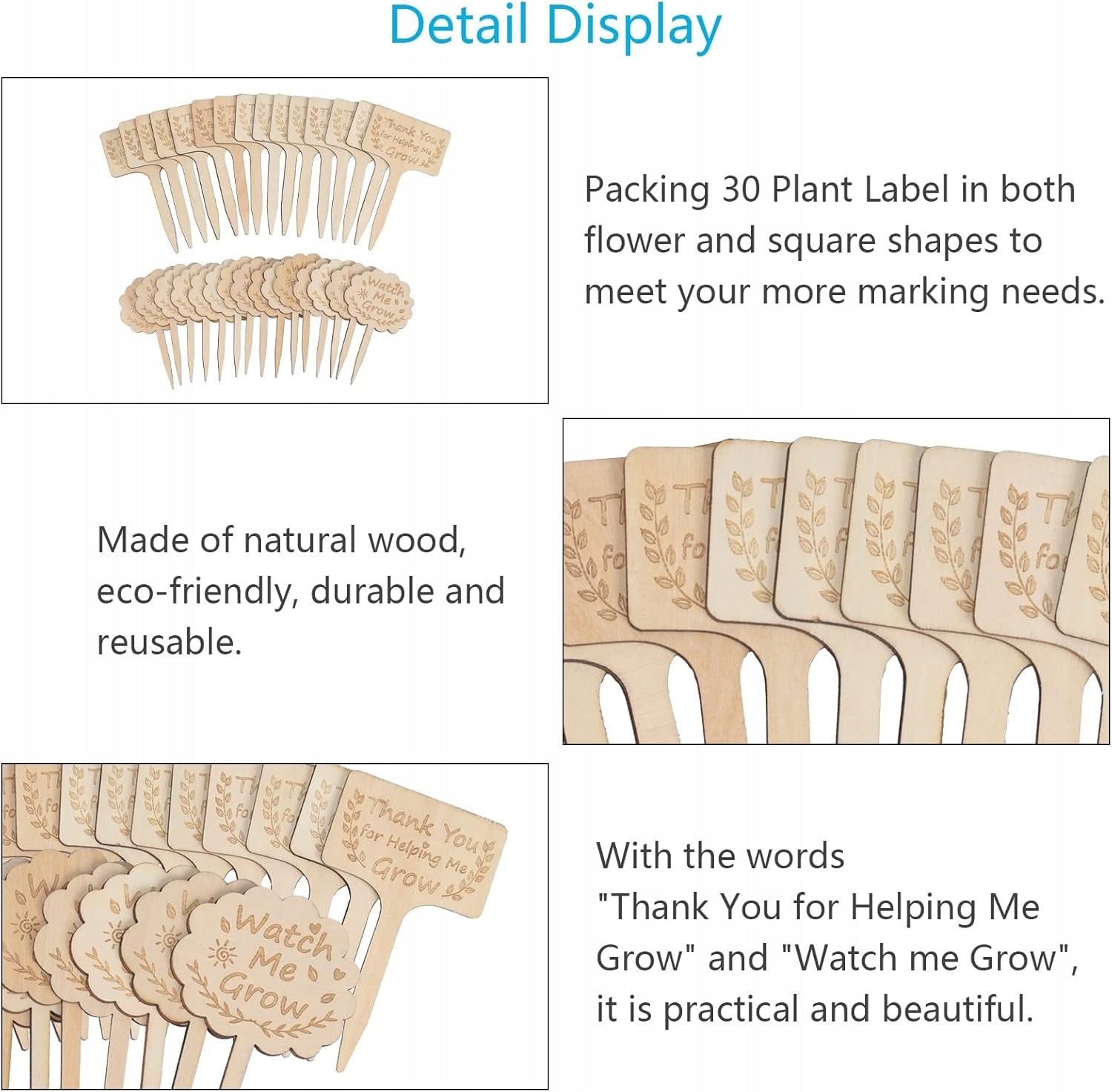 PLANT PLATES WOODEN GARDEN MARKERS WITH INSCRIPTIONS SET OF 30PCS Width 60 mm