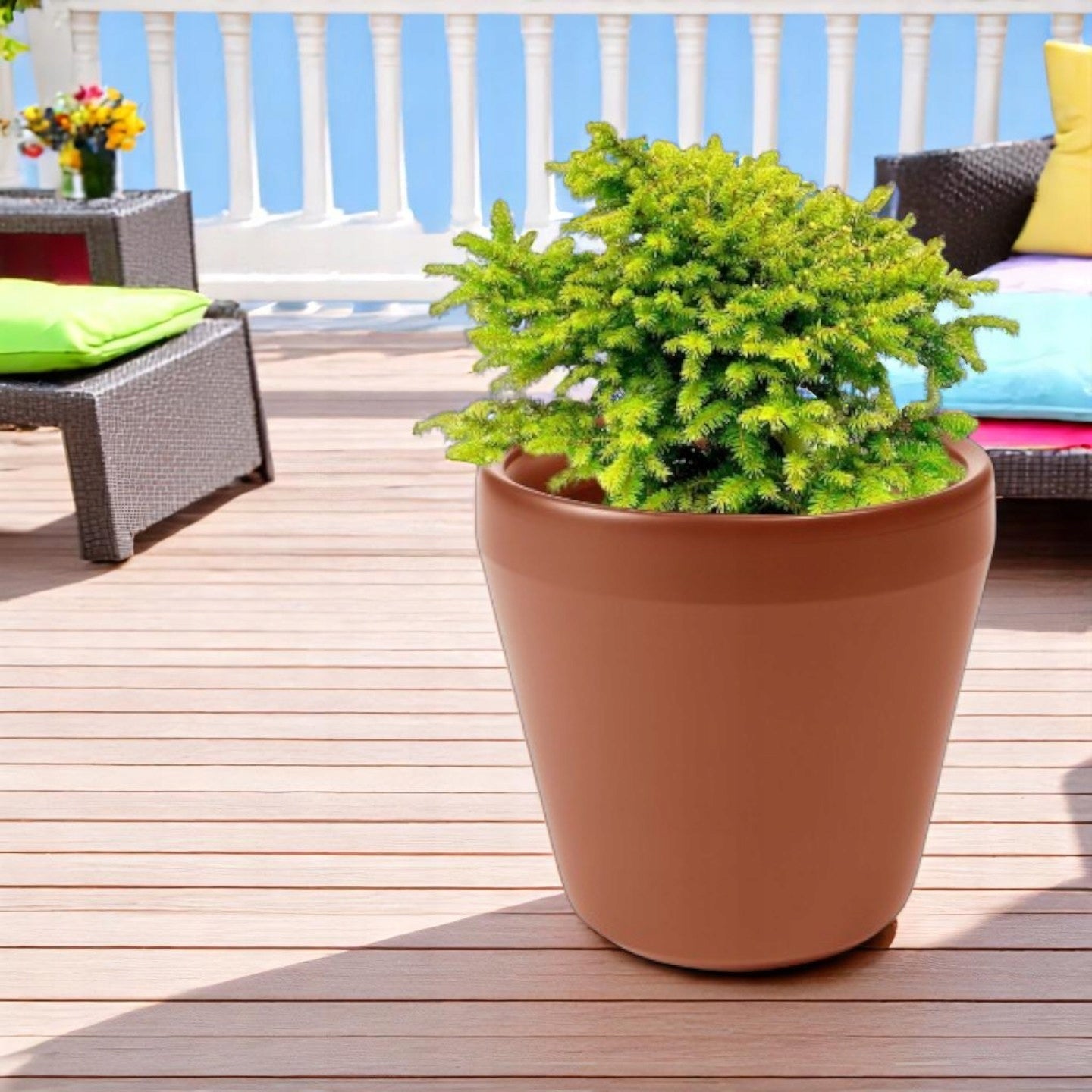 PLANTER 54 CM LARGE GARDEN PLASTIC POT FOR BALCONY TERRACE BRICK Color brown