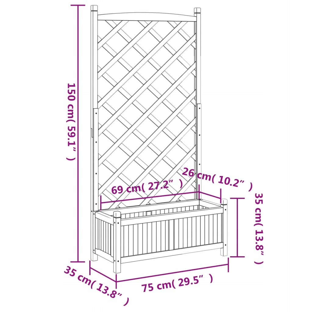 PLANTER GARDEN POT FLOWERBED CHEST WITH PERGOLA GRILLE Product height 150.1 cm