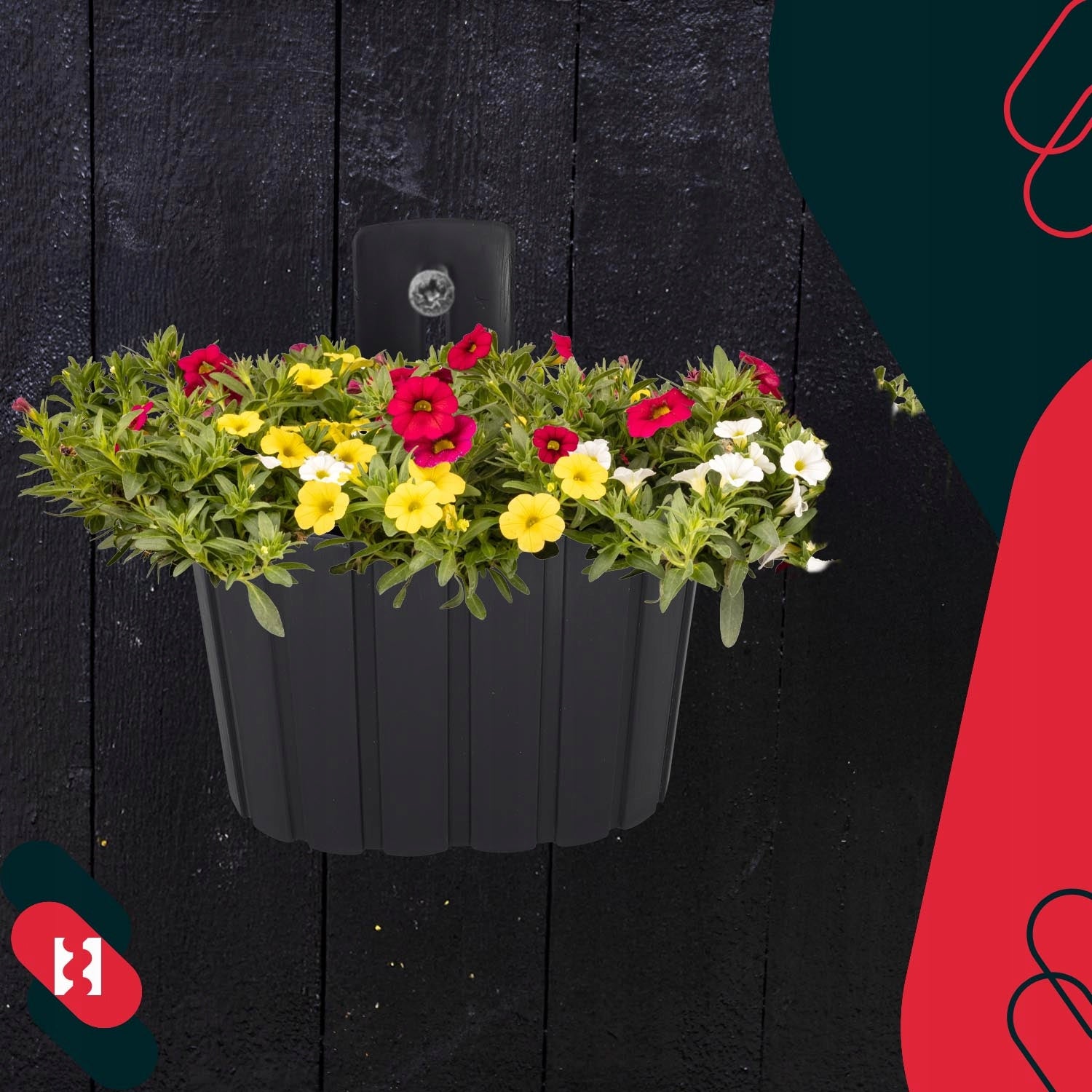 PLANTER WALL HANGING POT ANTHRACITE WALL DECORATION FLOWERS 200 MM Product width 14 cm