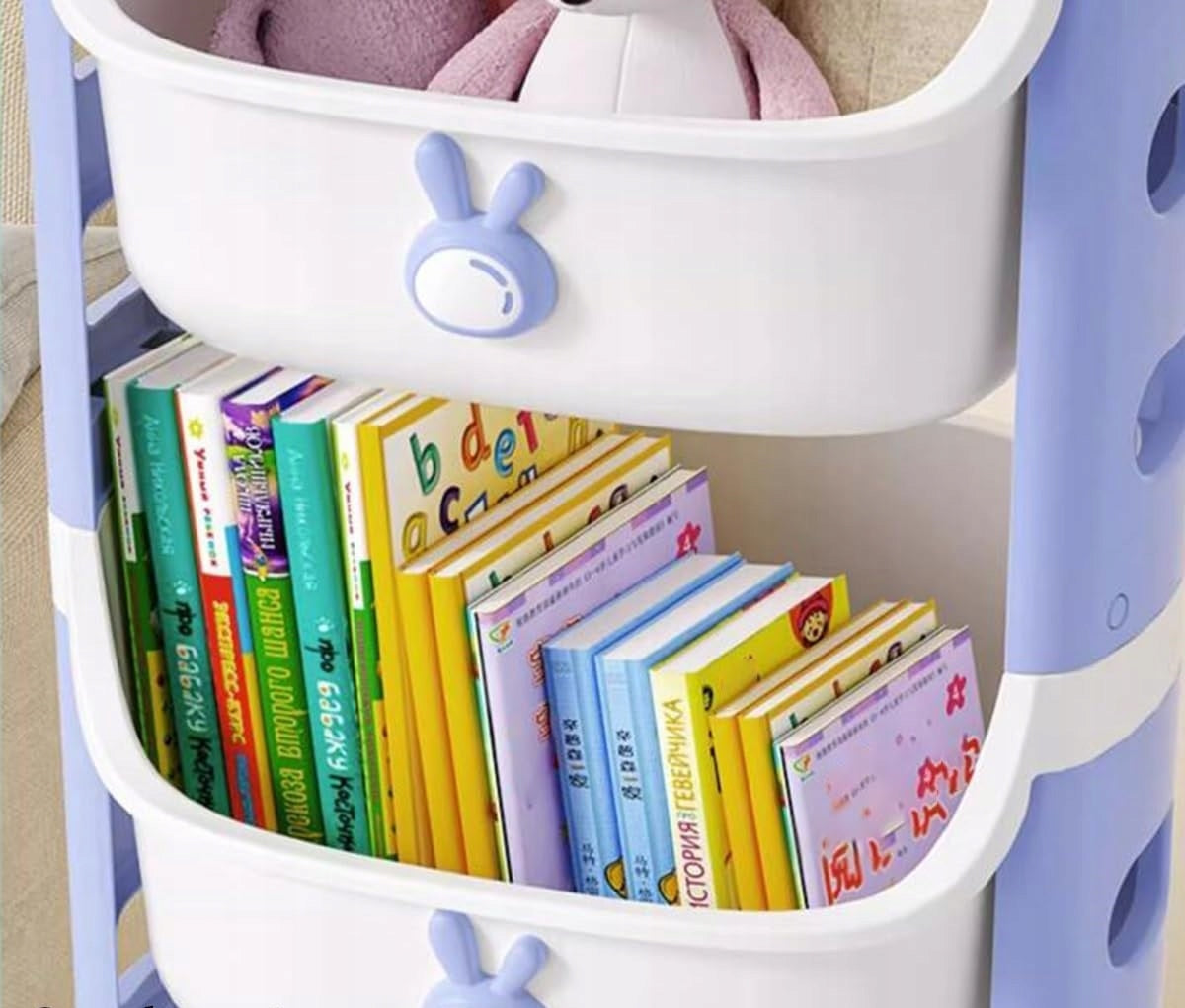 PLASTIC CABINET TOYS CONTAINER BOOKCASE BLUE RABBIT 4 SHELVES RG33 Packaging status original