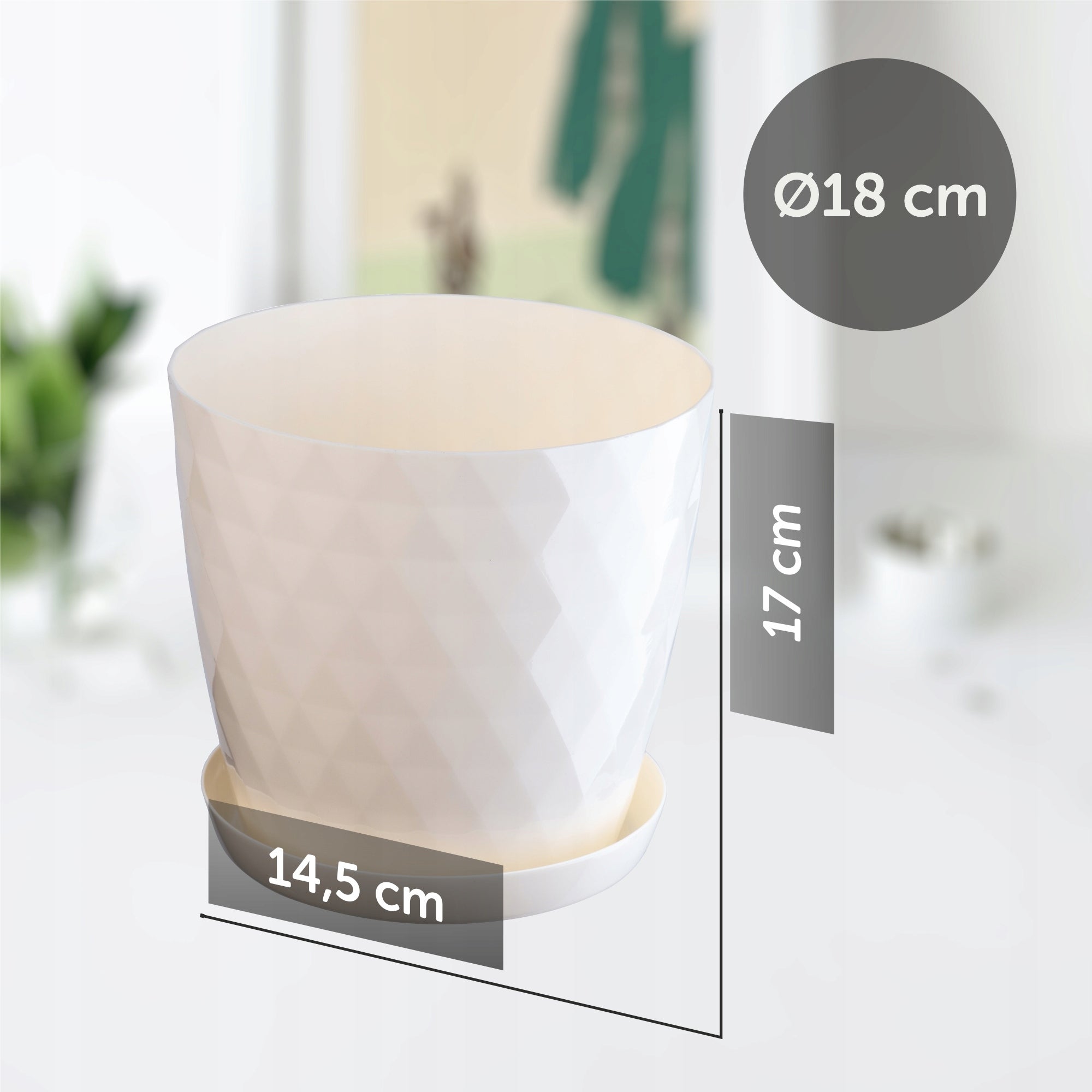 PLASTIC FLOWER POT WITH STAND FLOWER POT COVER 18cm CREAM KADAX Brand Kadax