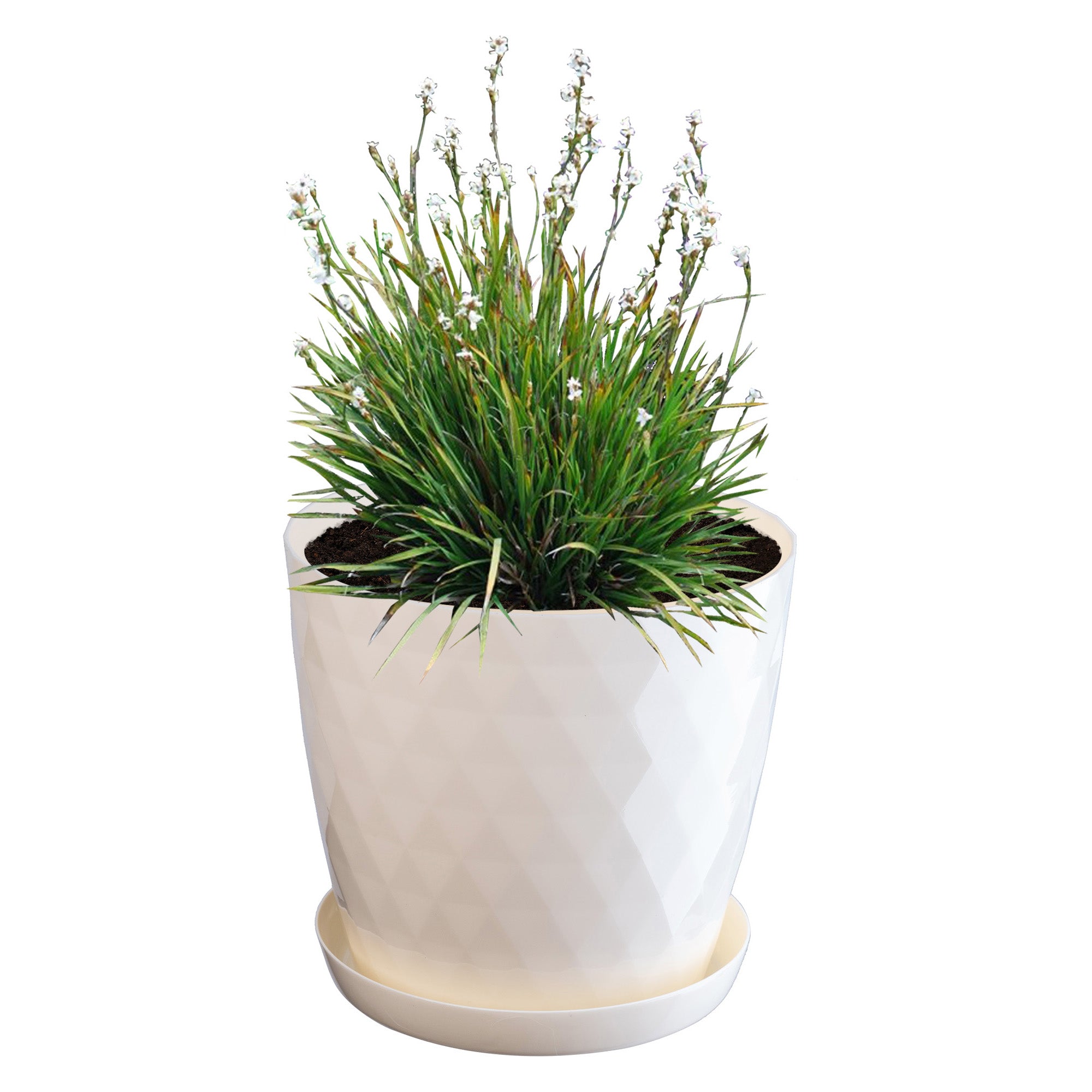PLASTIC FLOWER POT WITH STAND FLOWER POT COVER 18cm CREAM KADAX Color beige