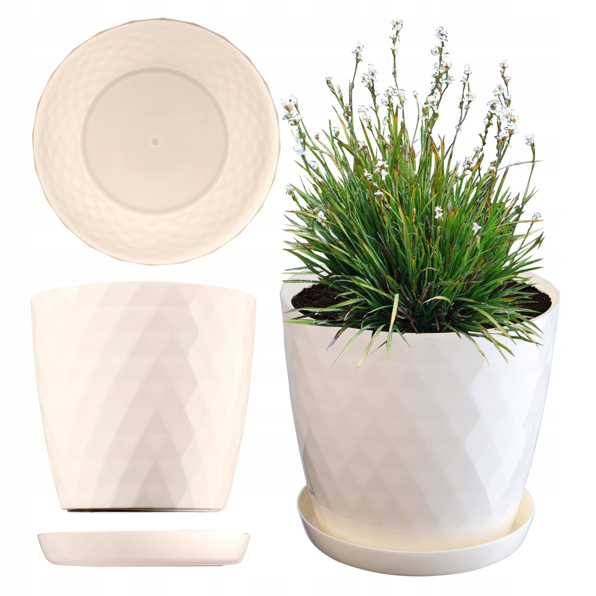 PLASTIC FLOWER POT WITH STAND FLOWER POT COVER 18cm CREAM KADAX