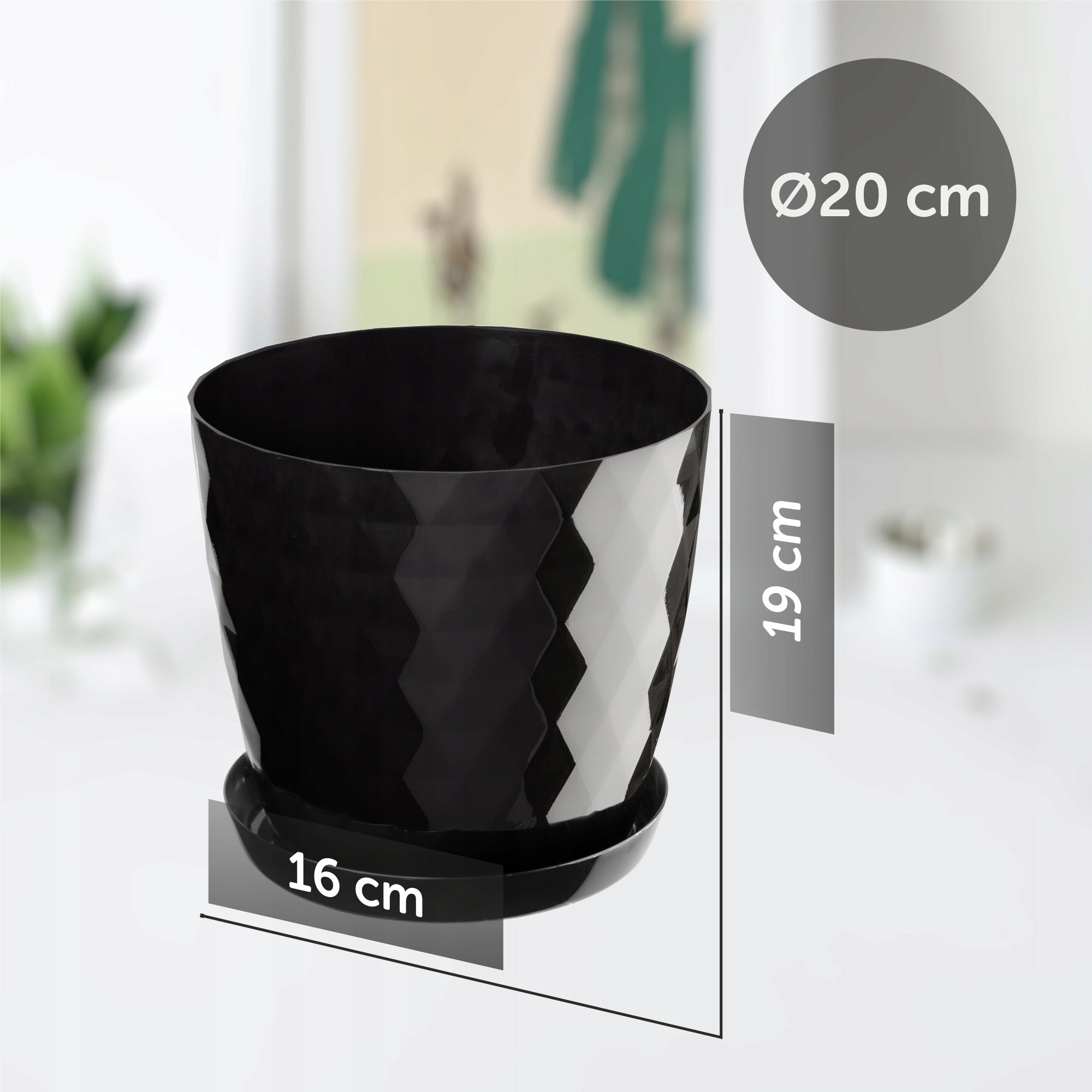PLASTIC FLOWER POT WITH STAND FLOWER POT COVER 20cm BLACK KADAX Brand Kadax