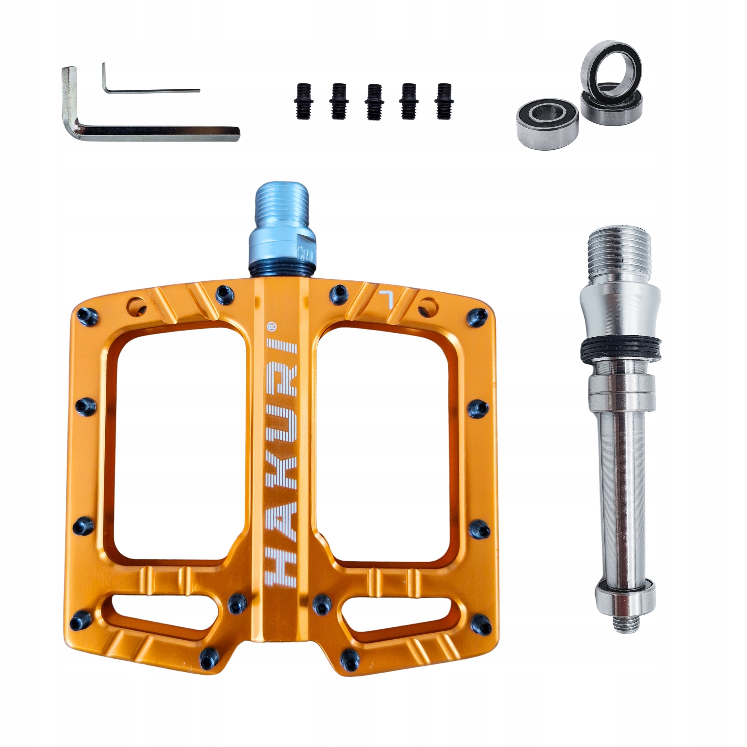 PLATFORM Bicycle PEDALS with MTB Pins ALUMINUM 3 x Bearings Manufacturer code PEDAŁY PLATFORMOWE HAKURI ORANGE EVO
