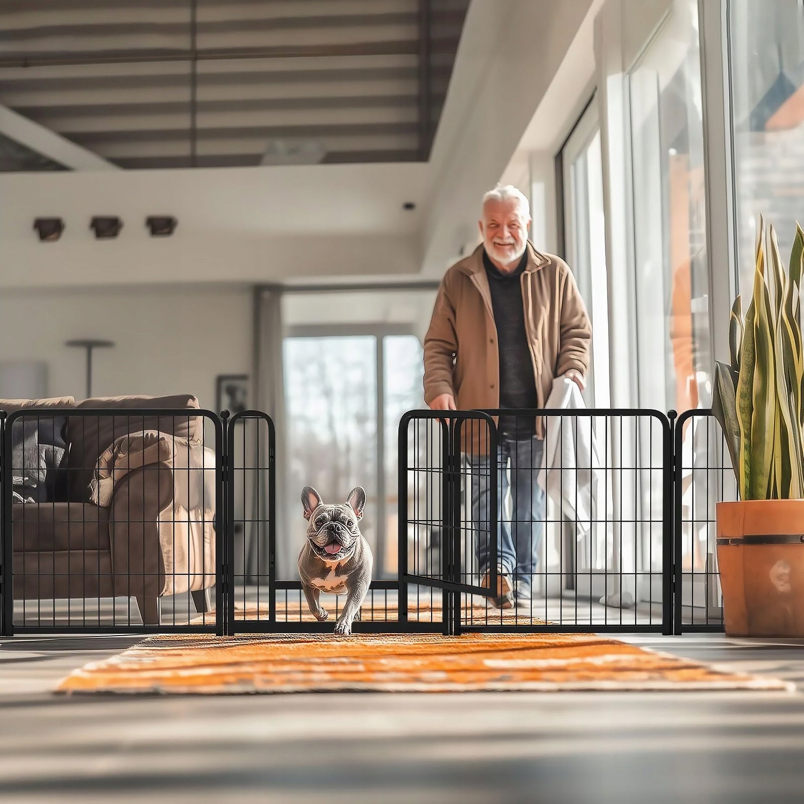 PLAYPEN DOG CAGE MADE OF METAL, RABBIT ENCLOSURE MODULAR CORRAL 6 PANELS Length 140 cm