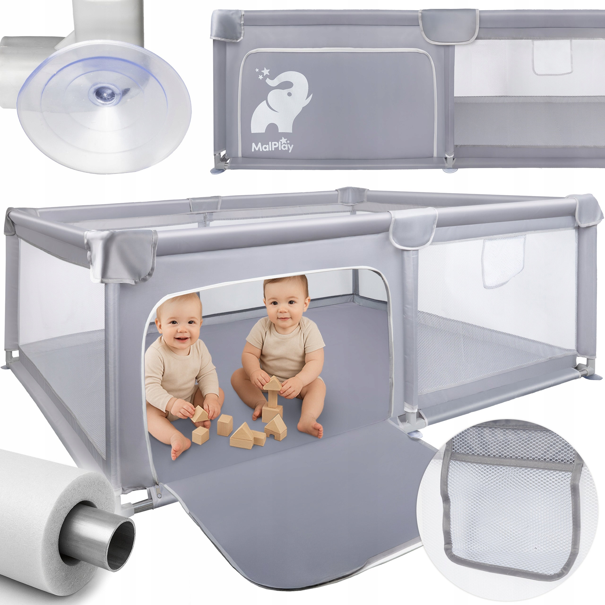 PLAYPEN FOR CHILDREN FOLDING 120X180cm DRY POOL SQUARE TOYS CHILDREN GREY