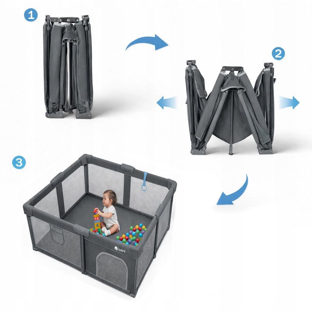 PLAYPEN FOR CHILDREN FOLDING PREMIUM 130x130 MAT BALLS BASKET QUICK FOLDING Packaging status original