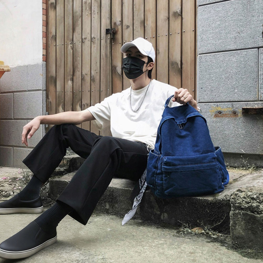 PLECAK SZKOLNY DAMSKI Z DENIMU CIEMNONIEBIESKI 1 SZTUKA Dominant material nylon
