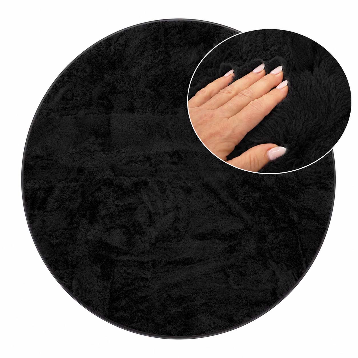 PLUSH CARPET RABBIT FUR SOFT VELVET RABBIT BLACK ROUND 100 cm