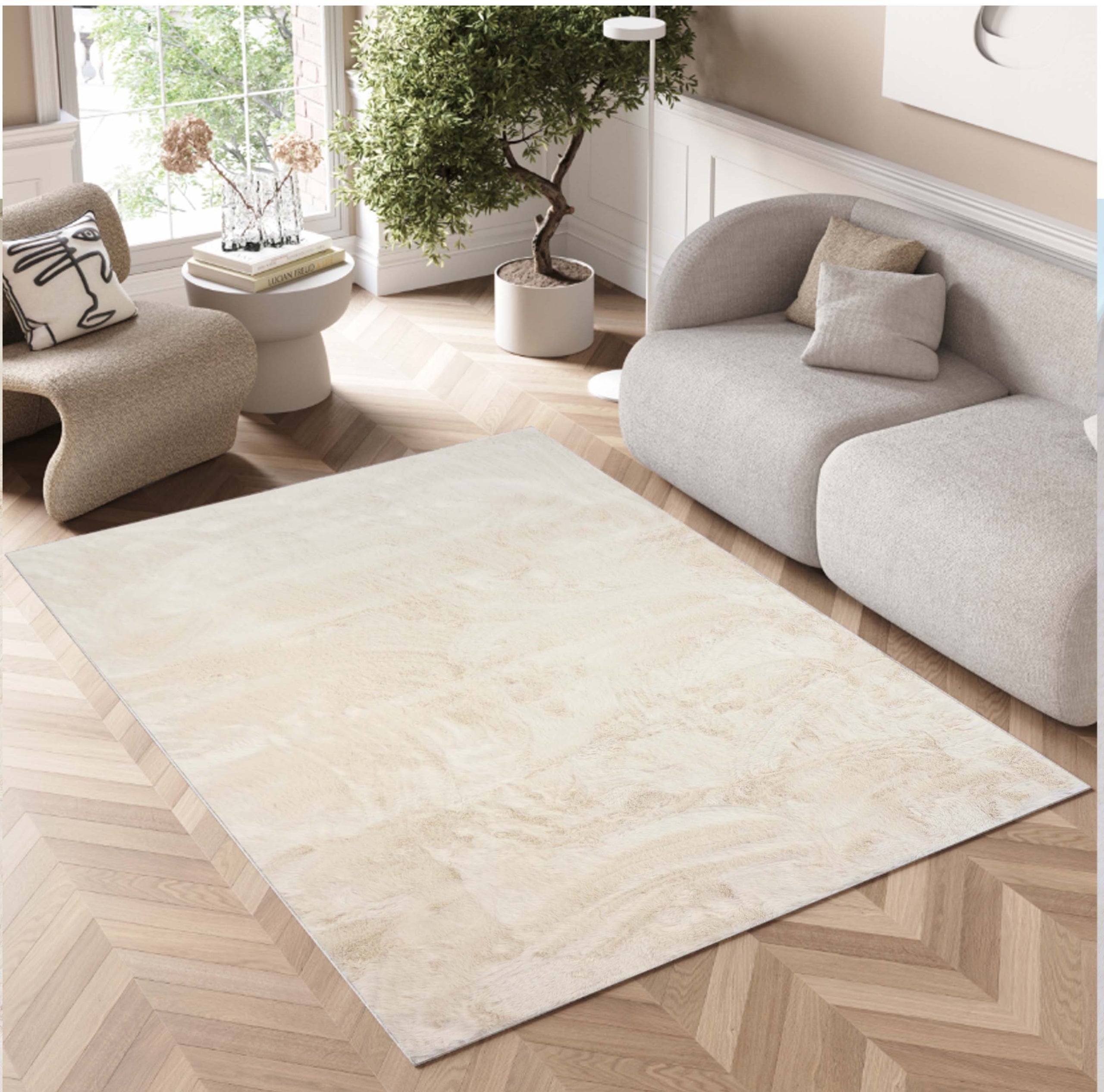PLUSH CARPET RABBIT FUR SOFT VELVET RABBIT CREAM 120X160cm Kind shaggy