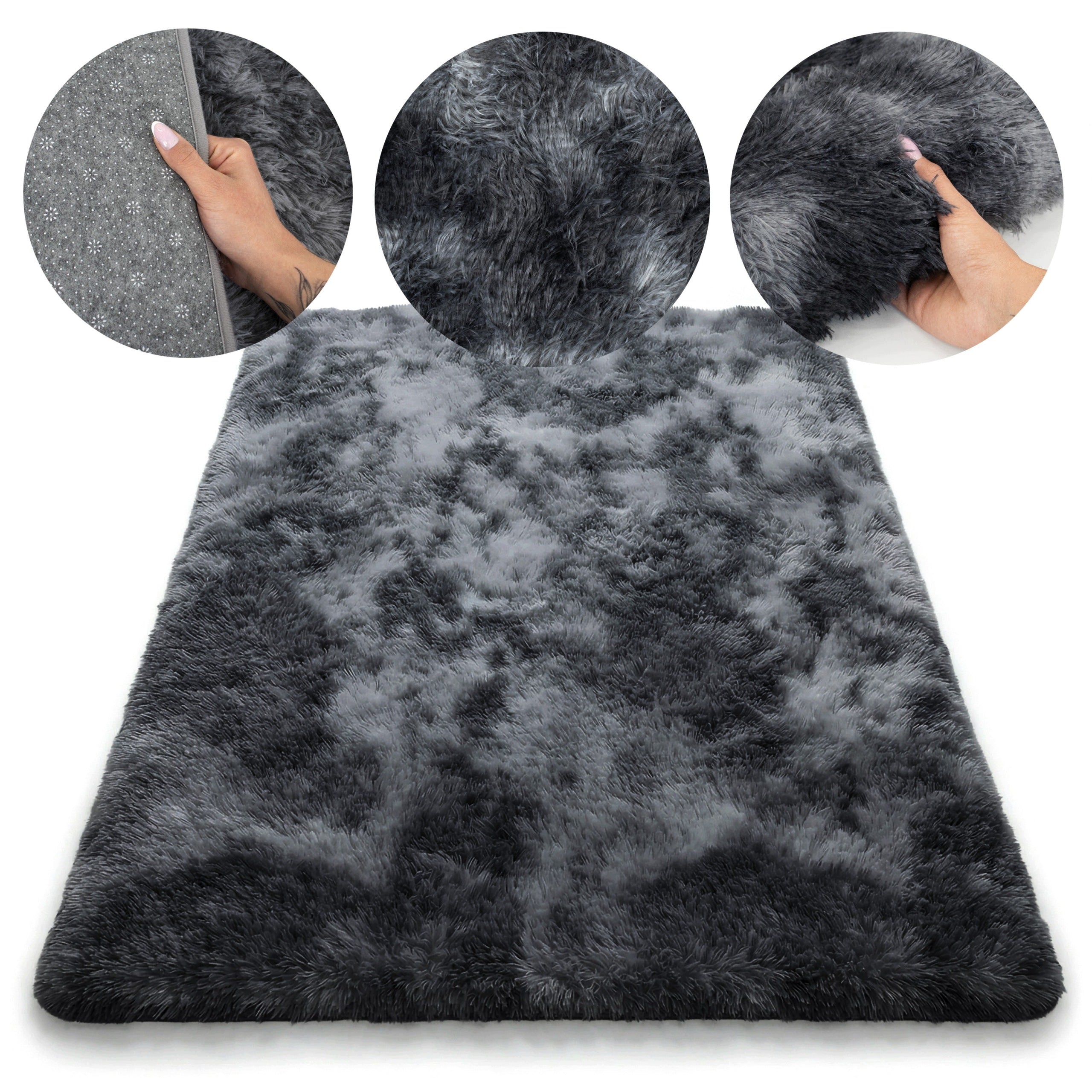 PLUSH CARPET SHAGGY 160x230 CM FLUFFY SOFT FOR LIVING ROOM ECO FUR GRAPHITE