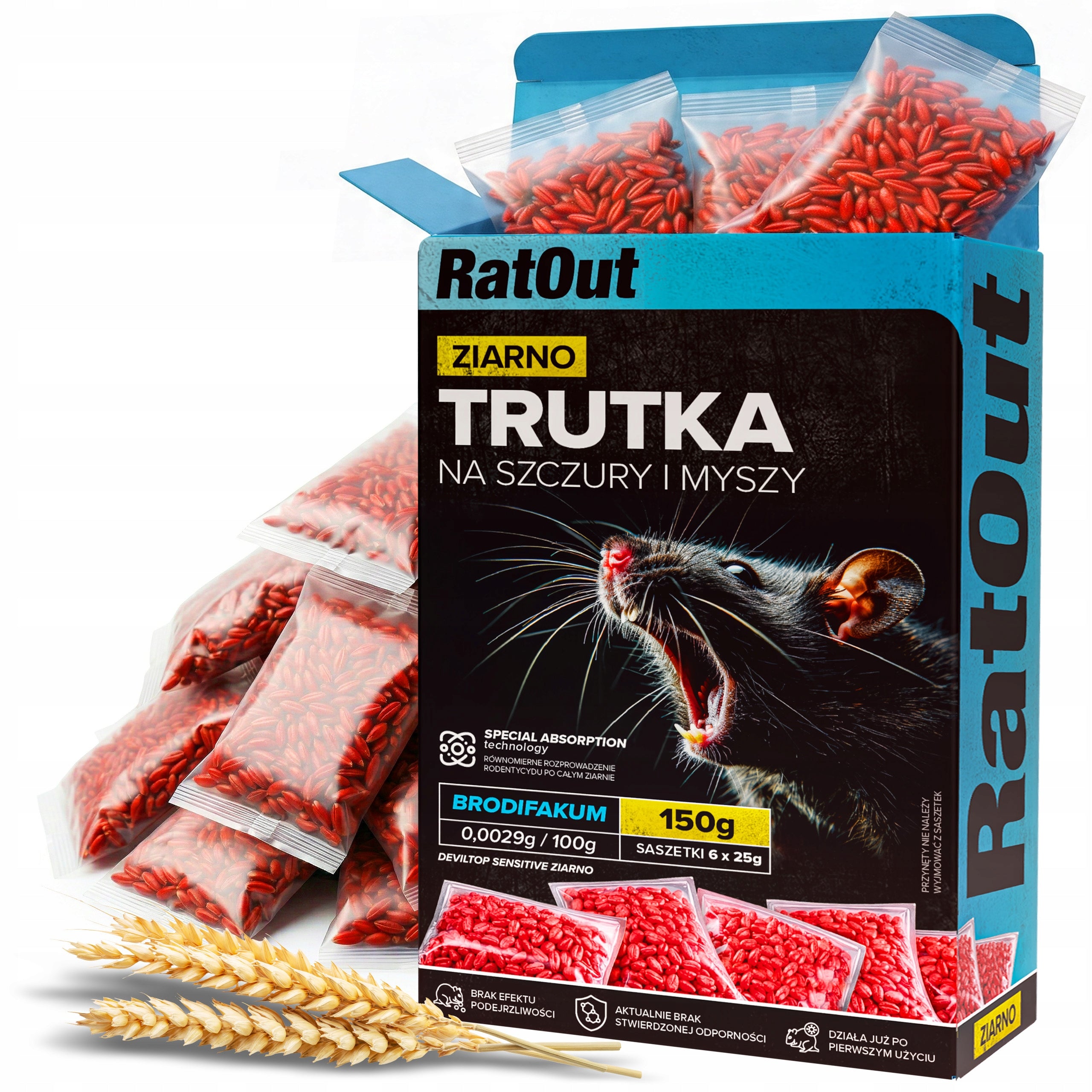 POISON FOR RAT MICE RODENTS RATOUT BRODIFACOUM POISONED GRAIN 150G Packaging status original