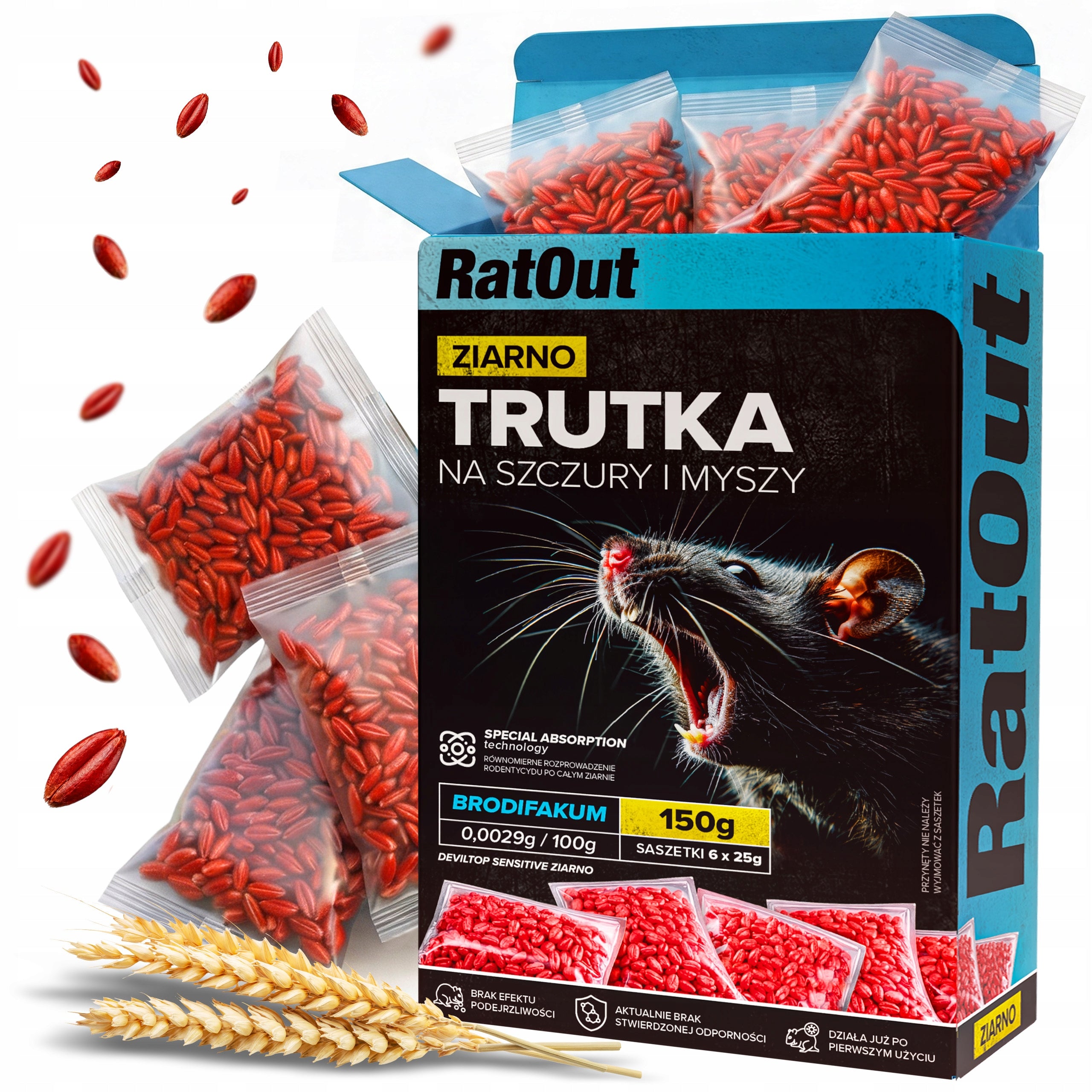 POISON FOR RAT MICE RODENTS RATOUT BRODIFACOUM POISONED GRAIN 150G