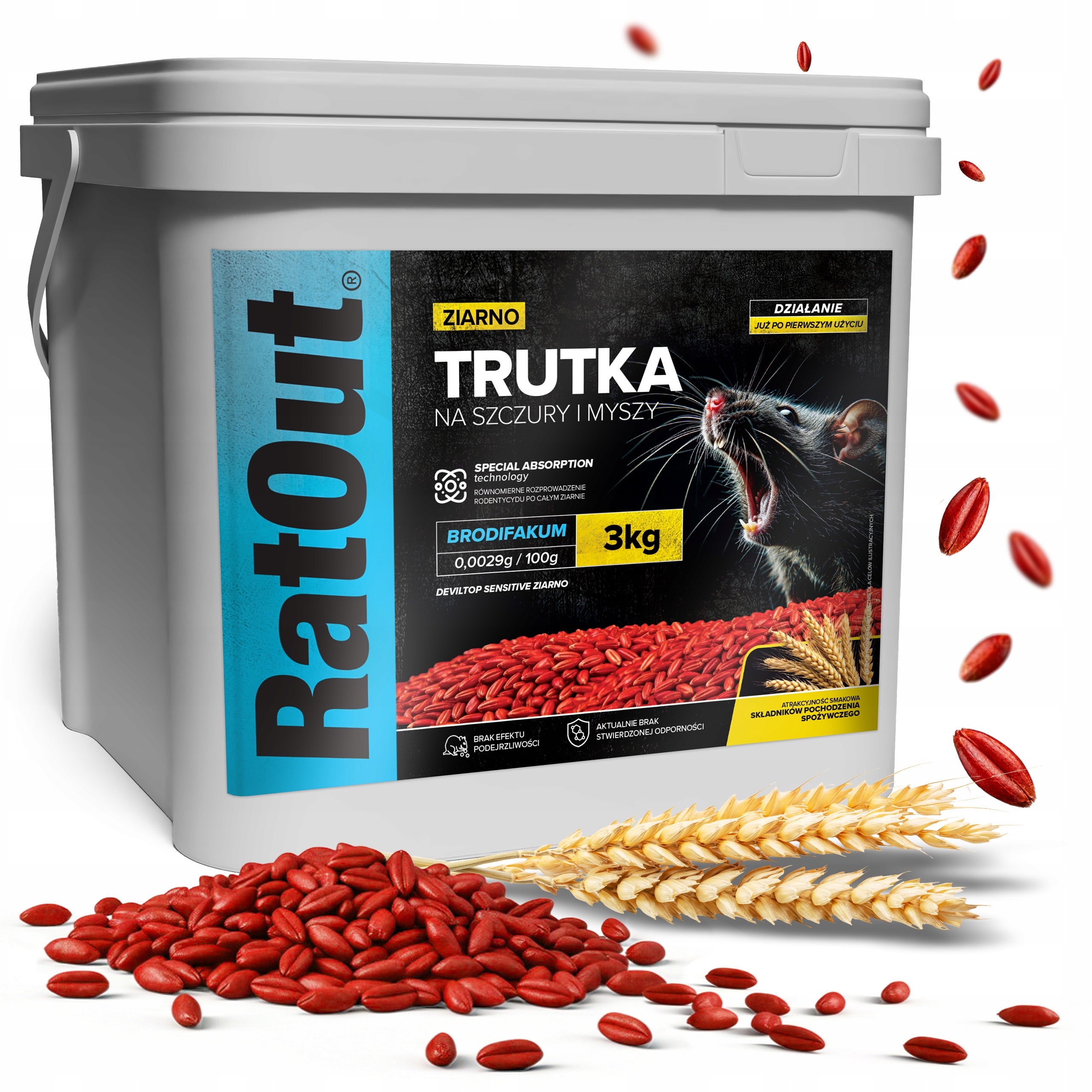 POISON FOR RAT MICE RODENTS RATOUT BRODIFACOUM POISONED GRAIN 3KG