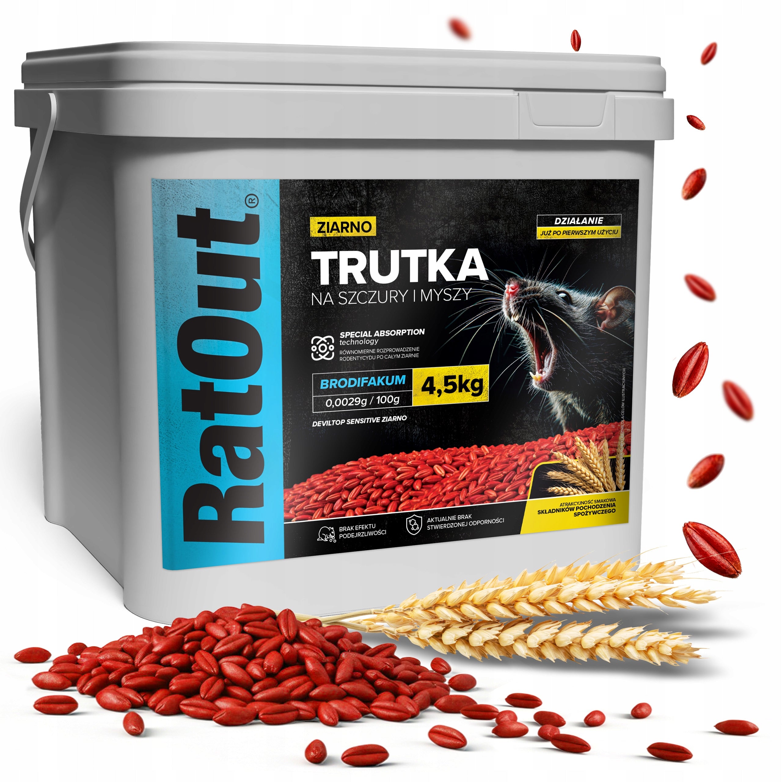 POISON FOR RAT MICE RODENTS RATOUT BRODIFACOUM POISONED GRAIN 4,5 KG
