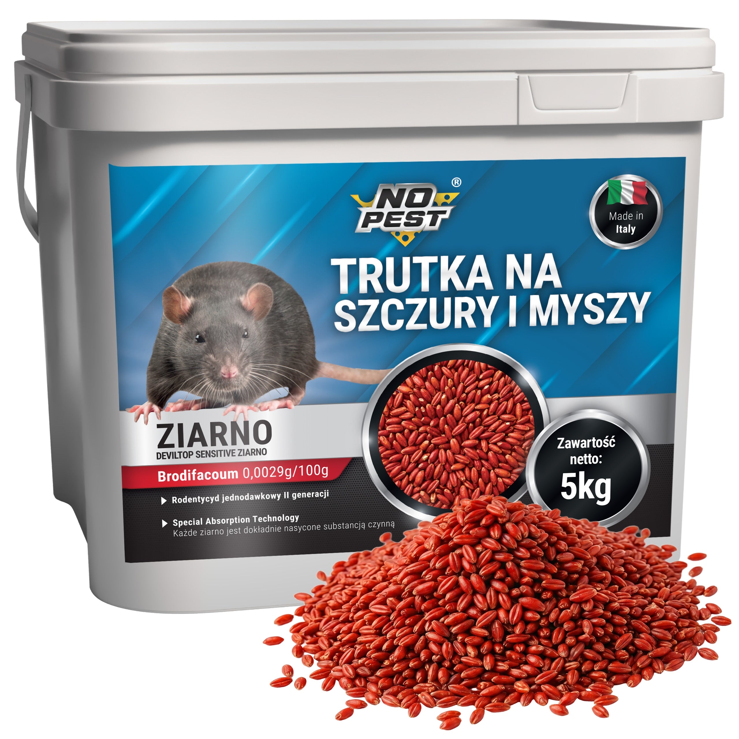 POISON FOR RATS AND MICE GRAIN BRODIFACOUM CEREAL NO PEST 5 KG Packaging status original