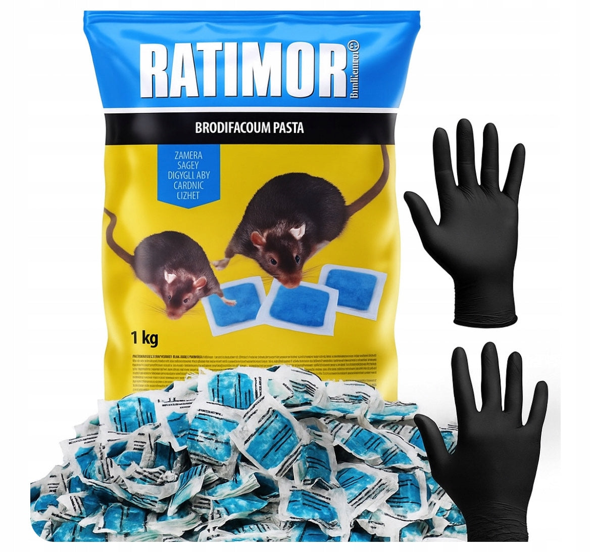 POISON PASTE FOR MICE AND RATS RATIMOR BLUE 1 KG + GLOVES FREEBIE