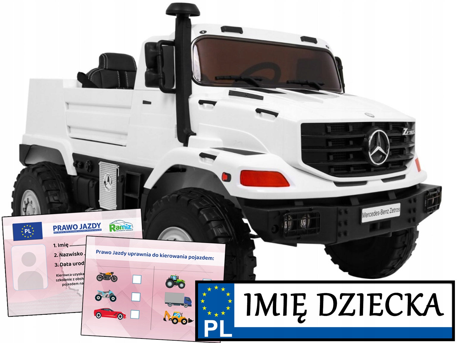 Dvivietis vaikiškas elektromobilis Mercedes-Benz Zetros, baltas