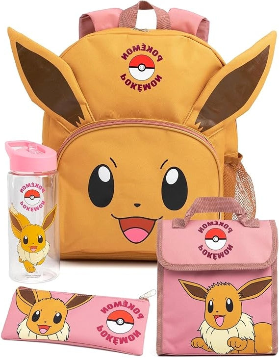 POKEMON EEVEE BACKPACK 4IN1 EARS 3D LUNCHBOX WATER BOTTLE PENCIL CASE GIFT