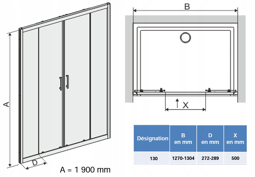 Duschtür zur Nische Sanplast TX D4/TX5b 130s, Profil silber glänzend, dekoriertes Glas W15