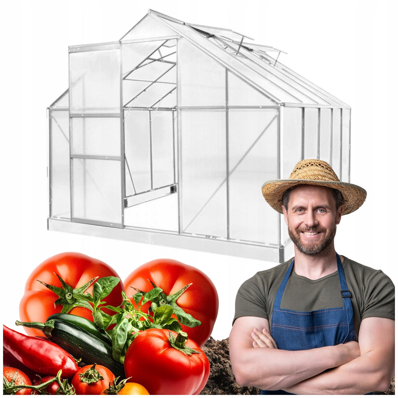 POLYCARBONATE GARDEN GREENHOUSE 2,5X3,1X2,05 GARDEN TUNNEL 7,75M2 PREMIUM