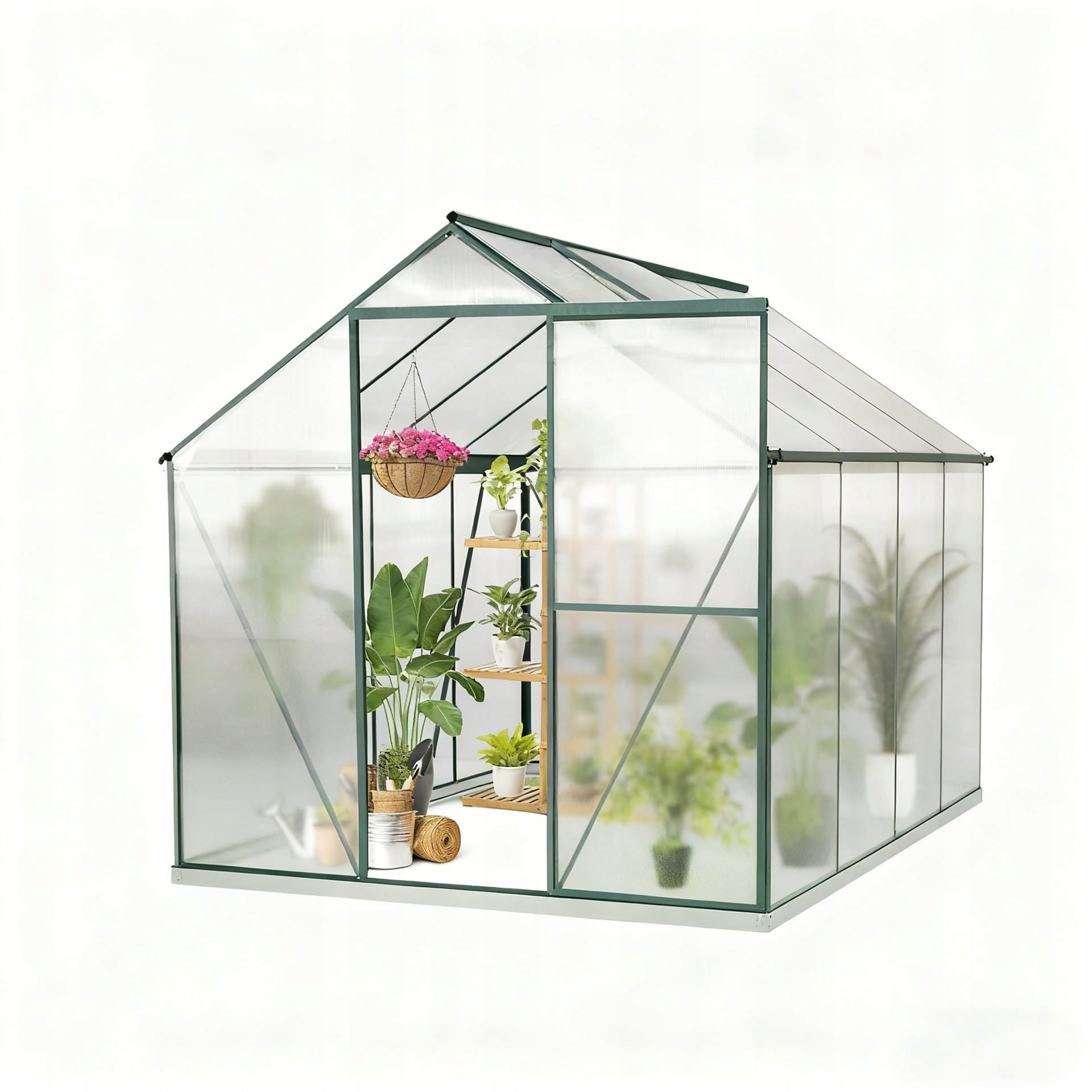 POLYCARBONATE GARDEN GREENHOUSE 248×187×210 CM GREEN ALUMINUM STRONG Length 2.48 m
